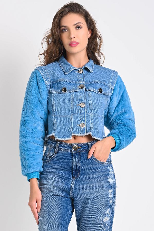 CHAQUETA CROPPED FLUFFY BLUE